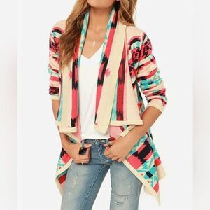 🔹️Anthropologie Moon Collection Cream, Coral, & Turquoise Southwest Sweater XLa